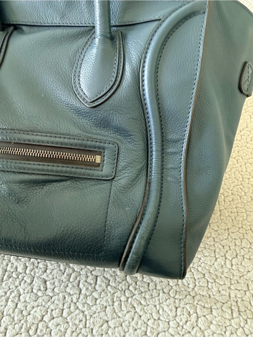 Celine Luggage Tote Blue Pebbled Leather Top Handle Bag - Picture 12 of 15